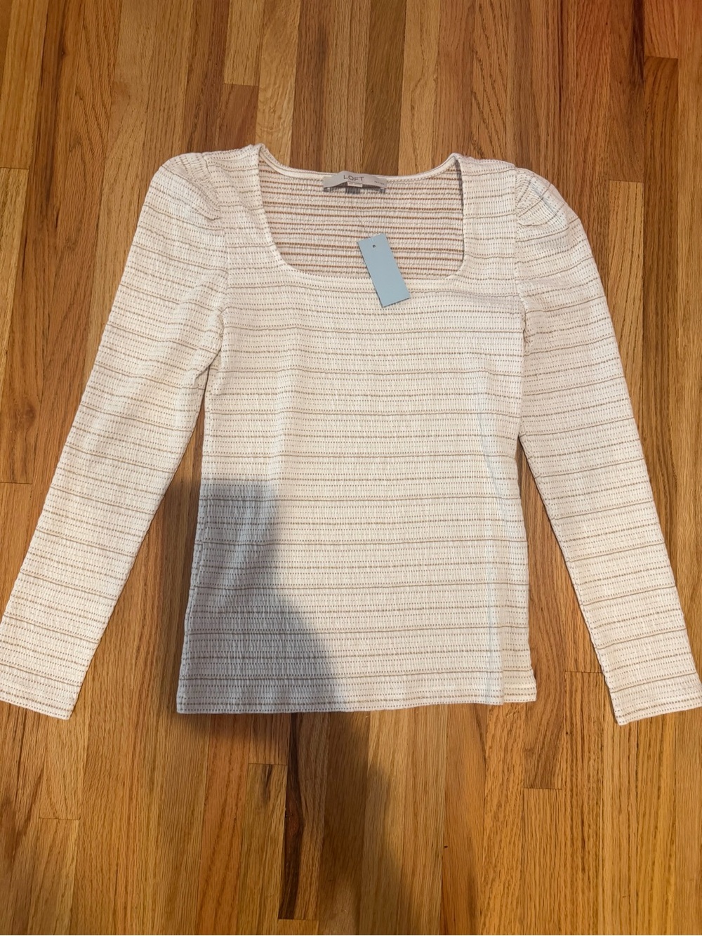 LOFT Cream Ribbed Square-Neck Long Sleeve Top